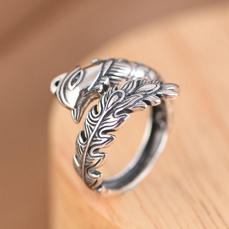 Vederring van de Feniks voor Dames, Vintage Etnische Stijl, Eenvoudige Nieuwe Chinese Stijl, Niche Verstelbare Open Ring Sieraden