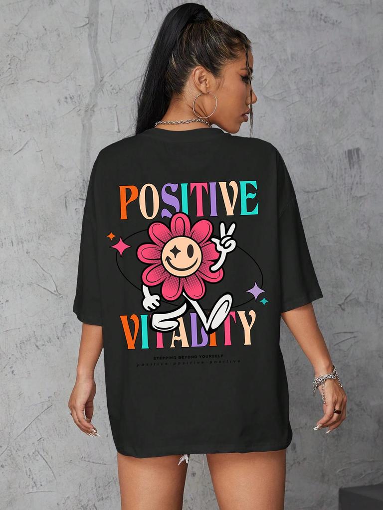 Positive Vitality Sunflower Printed Female Tshirt Harajuku T-Shirts Breathable Short Sleeve Hip Hop Fashion Street Tops Women