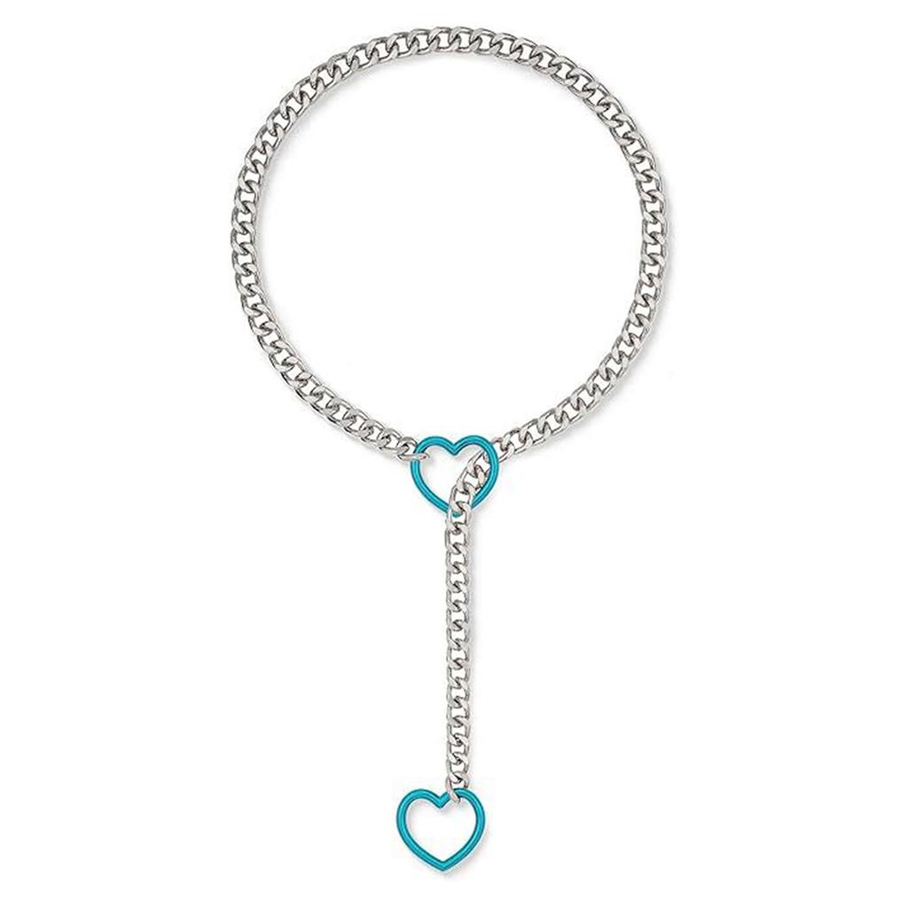 Women Slip Chain Necklace with Heart Pendant Cuban Link Neckchain Adjustable Length Clavicle Chain Metal Jewelry