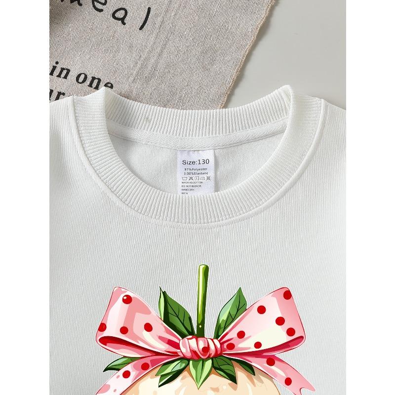 Kids Sweatshirt,Casual Printed Round Neck Pullover, Strawberry with Ribbon And Cream, Autumn And Winter ,Comfortable Warm Fashion Printed Top
