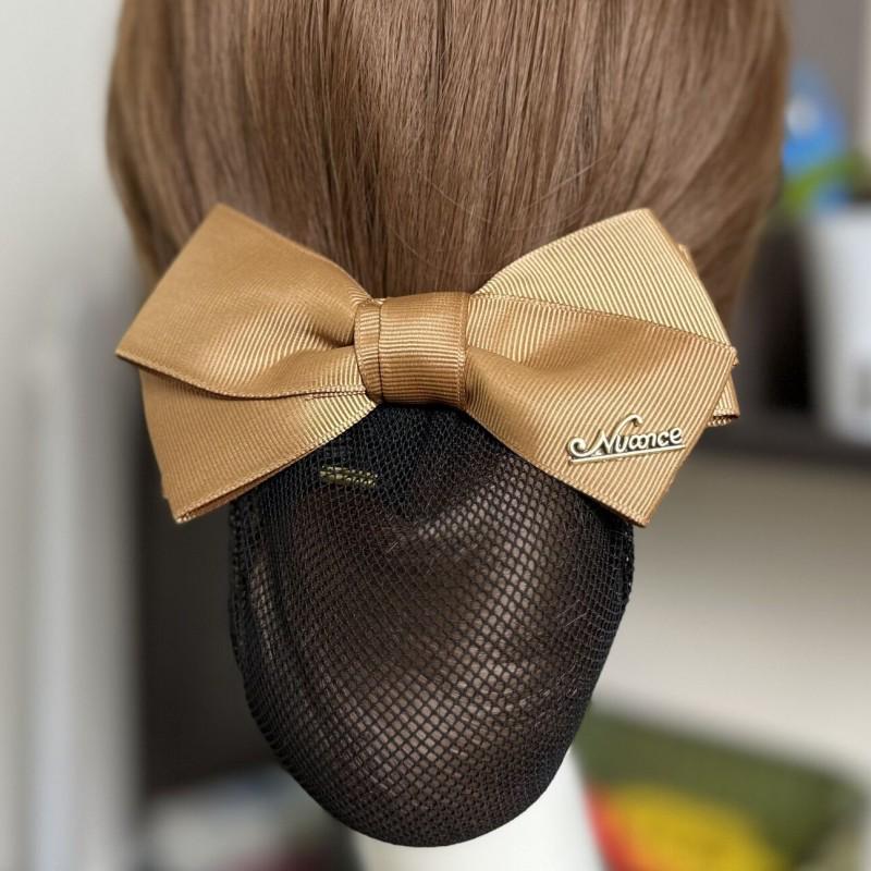 Korean Style Bow Flower Hair Net Bun Clip for Professional Work - HF315