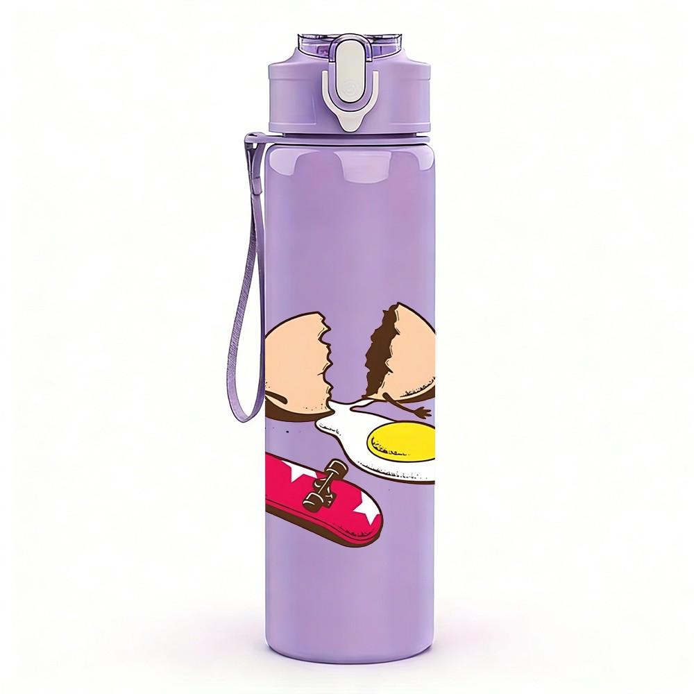 1PC Kids Sledding Winter Cartoon Print 750ml Color Plastic Sports Water Bottle Leakproof Flip Straw Lid Suitable for Sports Office Home Use