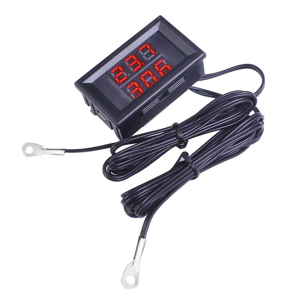 Mini Dual Display Digital Thermometer W/ Dual NTC Waterproof Metal Probe Temperature Sensor Tester for Car Room Indoor 4V-28V