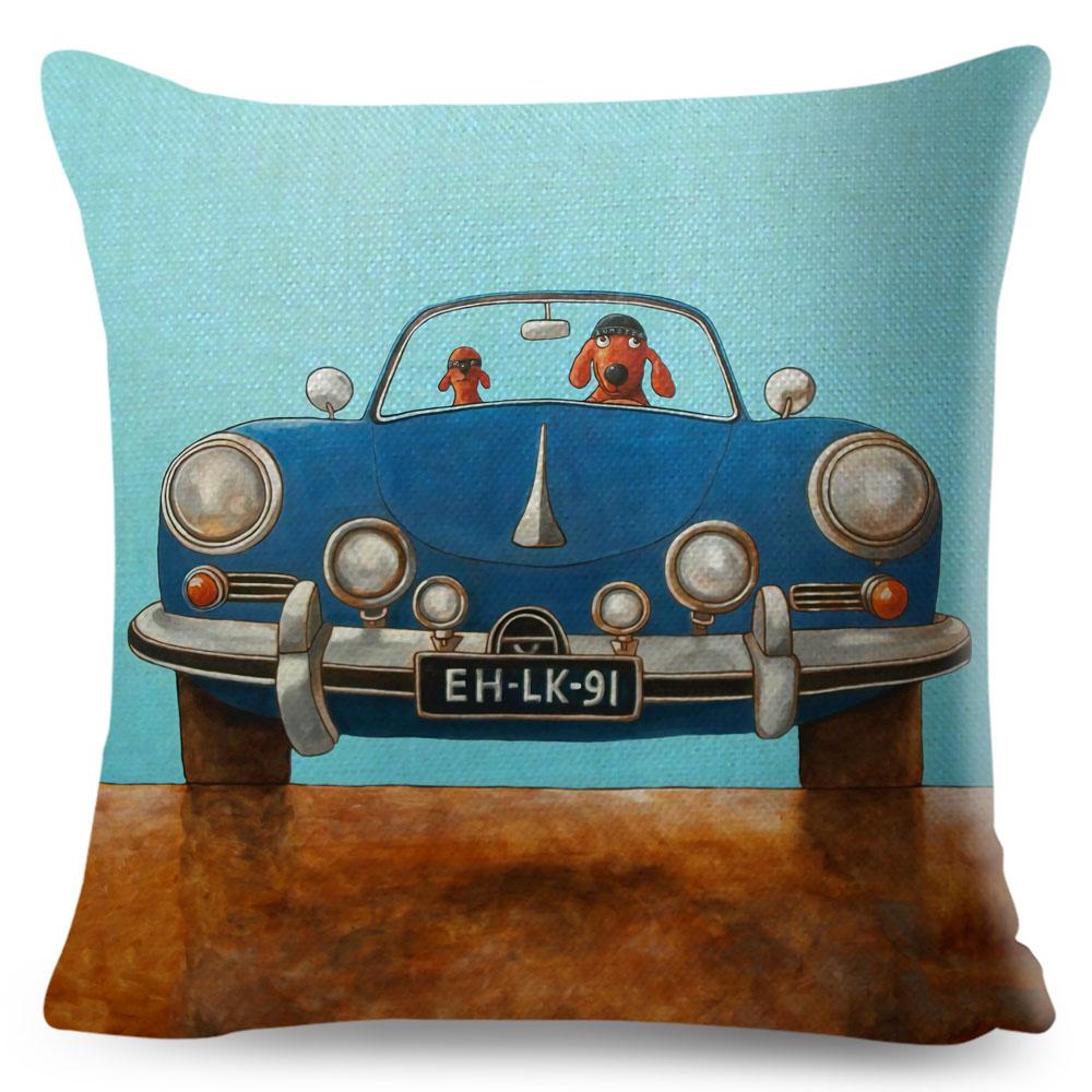 Colorful Cartoon Driving Dog Cushion Cover Decor Lovely Pet Animal Pillowcase Polyester Pillow Case for Sofa Home Car xcm