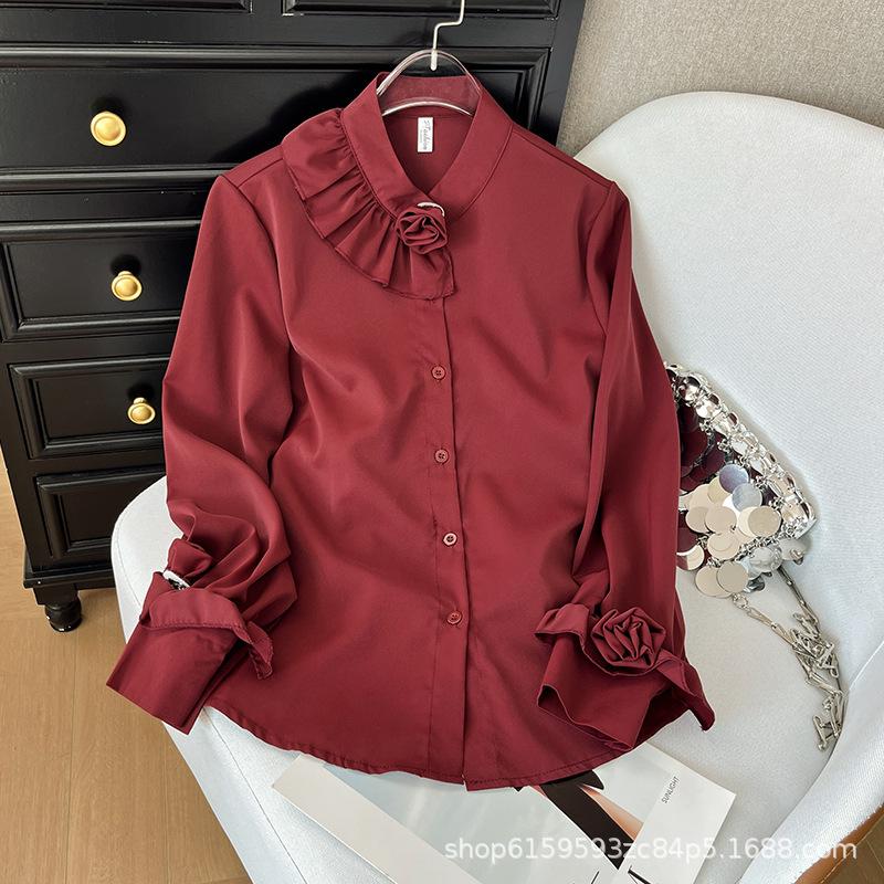 

Fashion temperament early spring thin lapel universal street multi-color flower decoration temperament shirt top XXXL [recommended 138-75kg]