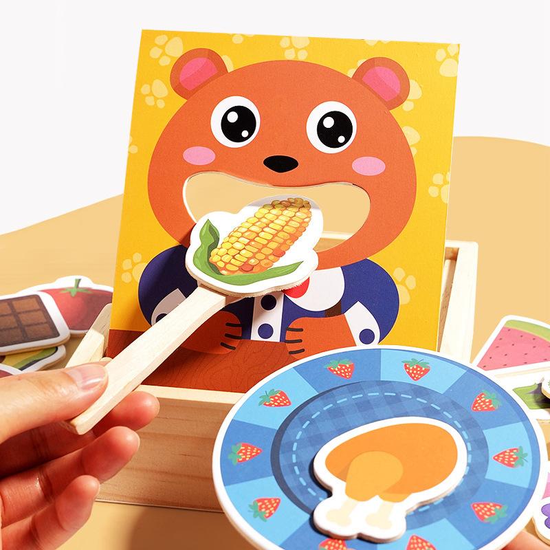 Holz Kinder Früherziehung Holzkiste Simulation Bär Fütterspiel Baby Essstäbchen Feinmotoriktraining Lernspielzeug
