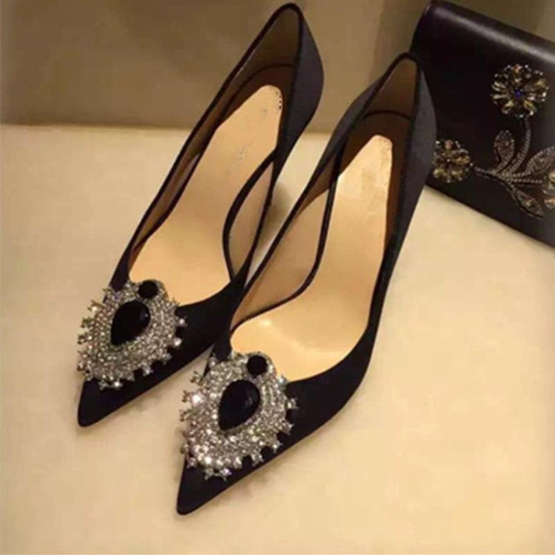Fashion New Rhinestone Pointed High Heels Wedding Shoes Sexy Satin Women Pumps