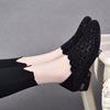 Women's single shoes spring new round head gypsy lace low heel black sheepskin two wear mesh shoes
