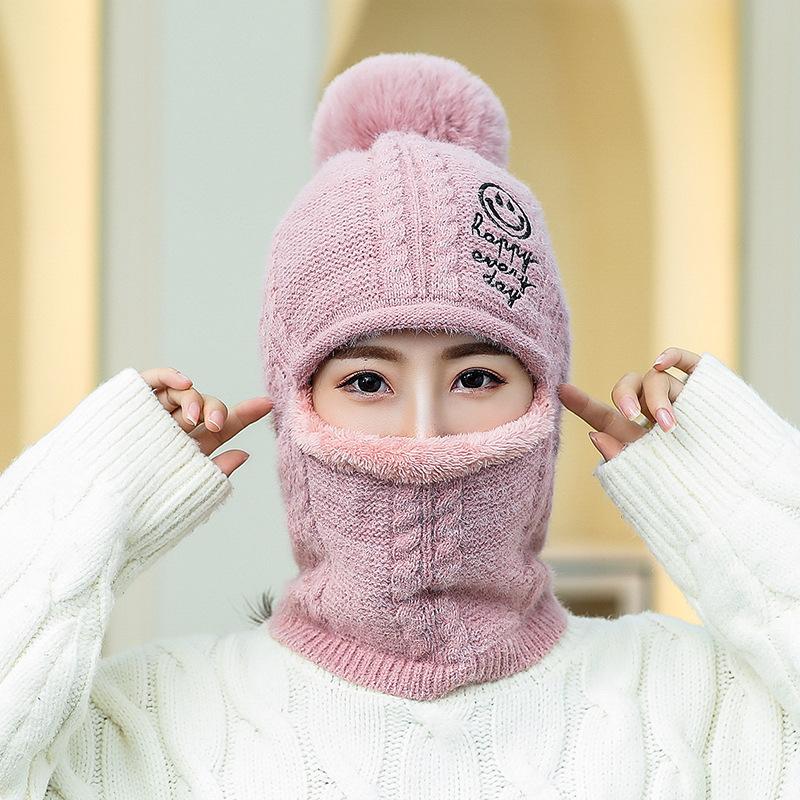 Fleece verdickte integrierte Wollmütze Damen Winter Kälte Schal einteilige Mütze Outdoor Radfahren Wollmischung Mütze