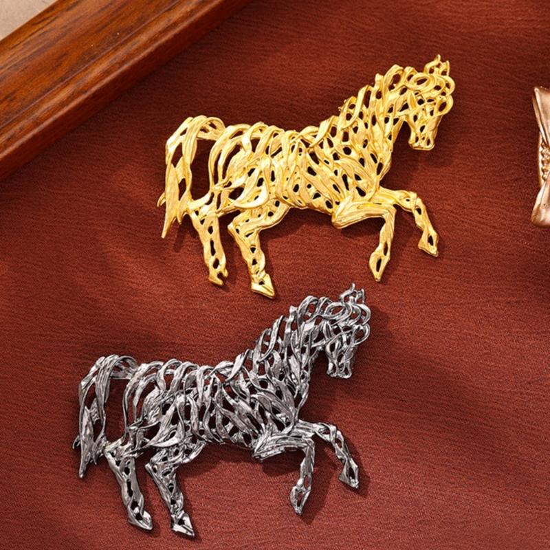 Intricate Chinese Horse Designs Metal Pin Artistics Hollow Craftsmanship Stylish Outfit Enhancer