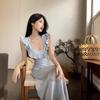 French Romantic Small Flying Sleeves Blue Floral Dress Summer New Gentle Wind Seaside Vacation Dress Women