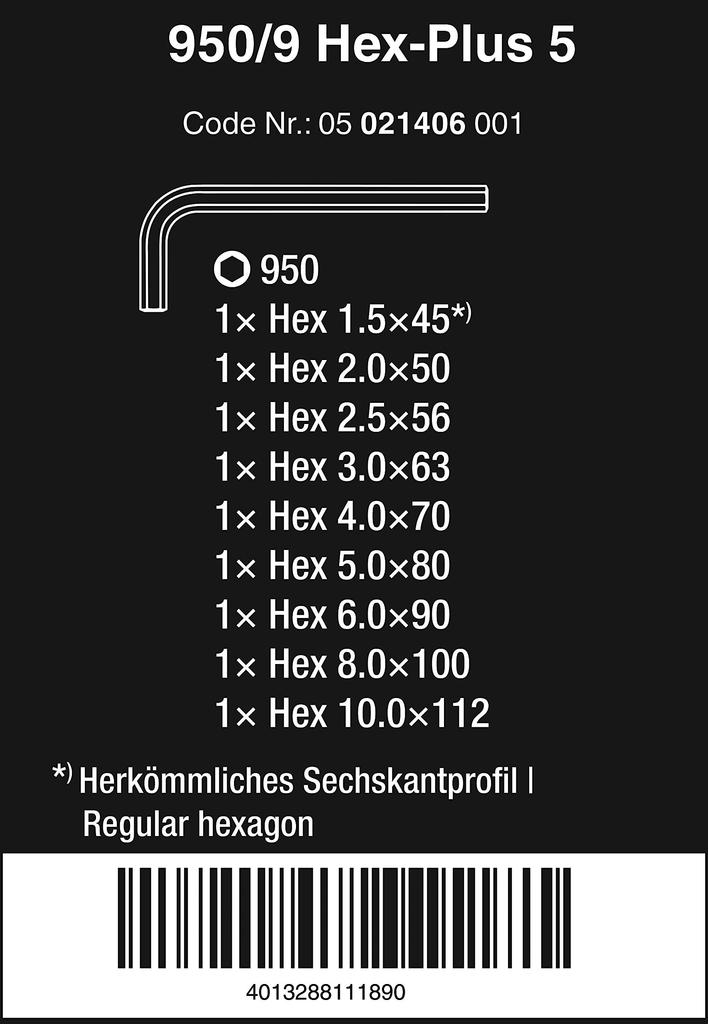 Wera Hex Key Set 021406 950/9SM