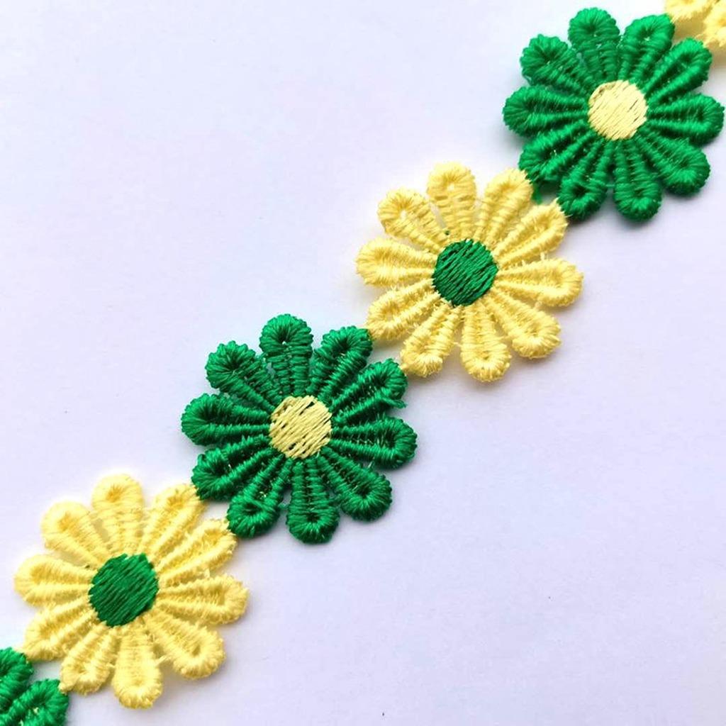 15 Yards/Roll 2.5cm Daisy Sunflower Lace Trim Water-soluble Embroidered Polyester Ribbon for DIY Crafts Sewing Clothing Decors
