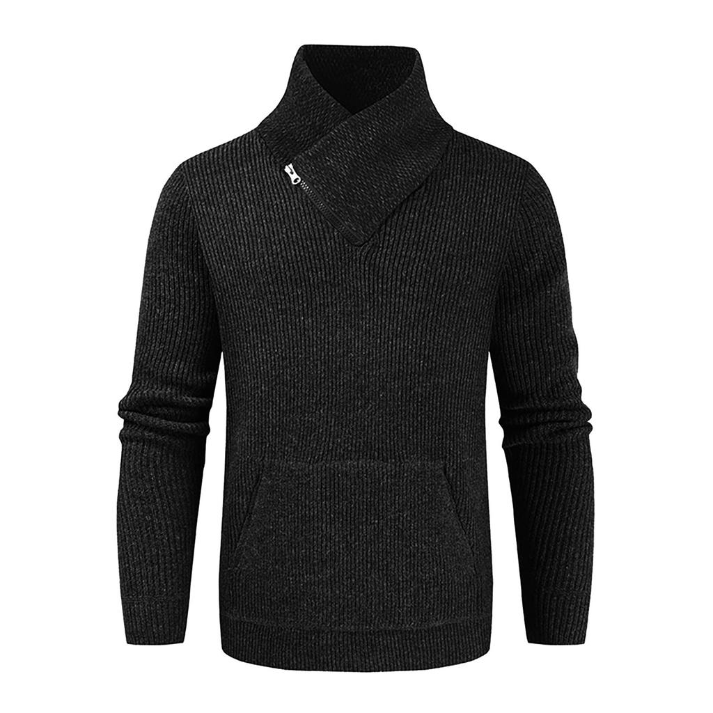 European And American Men's Knitting Pullover Hooded Top Slim Button Sweater