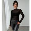 Netz Langarm Oberteil für Damen, Spitze Durchsichtige Oberteile Durchsichtig Mock Neck Blumenstickerei Durchsichtige Bluse Fischernetz