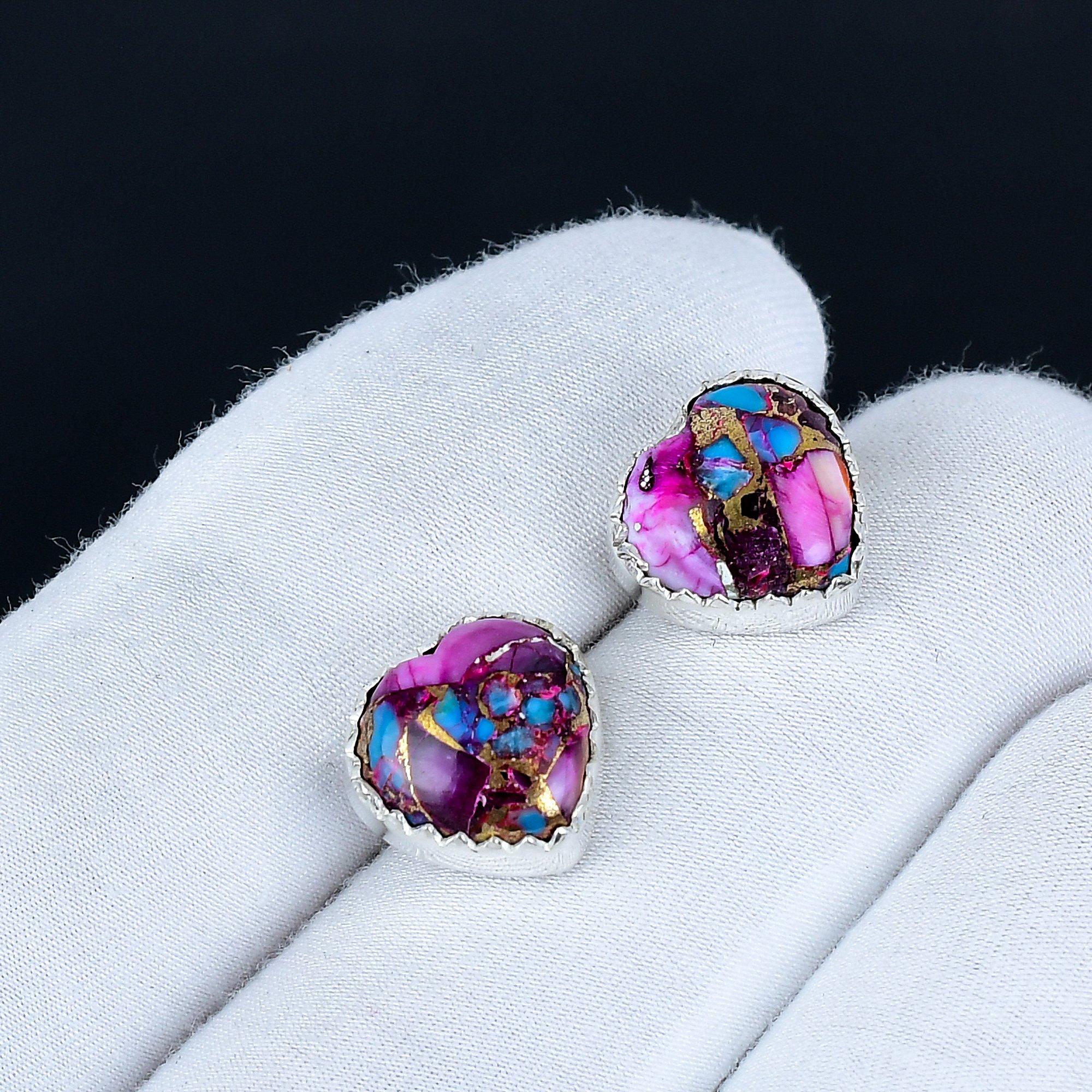 

Kingman Spiny Turquoise Earrings | 925 Sterling Silver Stud Earrings | Handmade Gemstone Love Studs Heart Earrings | Boho Jewelry Valentine s Day Gift 3.5 Cm розовый