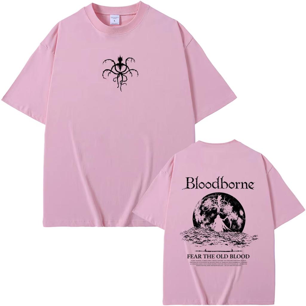 Camiseta Unisex Verano Estilo Horror Estampado Gráfico Game Bloodborne Fear The Old Blood Manga Corta Holgada para Hombre y Mujer