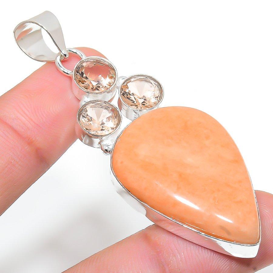 

Orange Aventurine, Morganite Gemstone Ethnic Jewelry Pendant 2.56 SR-6357