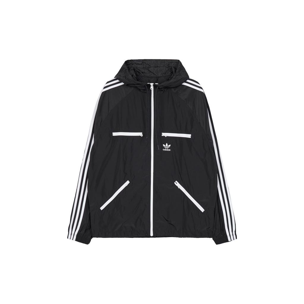 Adidas Originals Trefoil Logo Print Hooded Drawstring Jacket Men Outerwear Black HS2066