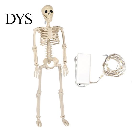 Accessoires d'Évasion de Pièce Secrète Squelette d'Halloween Éclairé par LED de 36 Pouces, Squelette Humain en Plastique Articulé de 3 Pieds Taille Réelle Corps Entier Effrayant Décoration de Maison Hantée avec