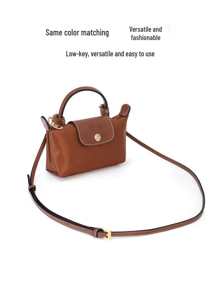 Longxiang Genuine Leather Mini Dumpling Bag with Wide Strap and No-Punch Buckle