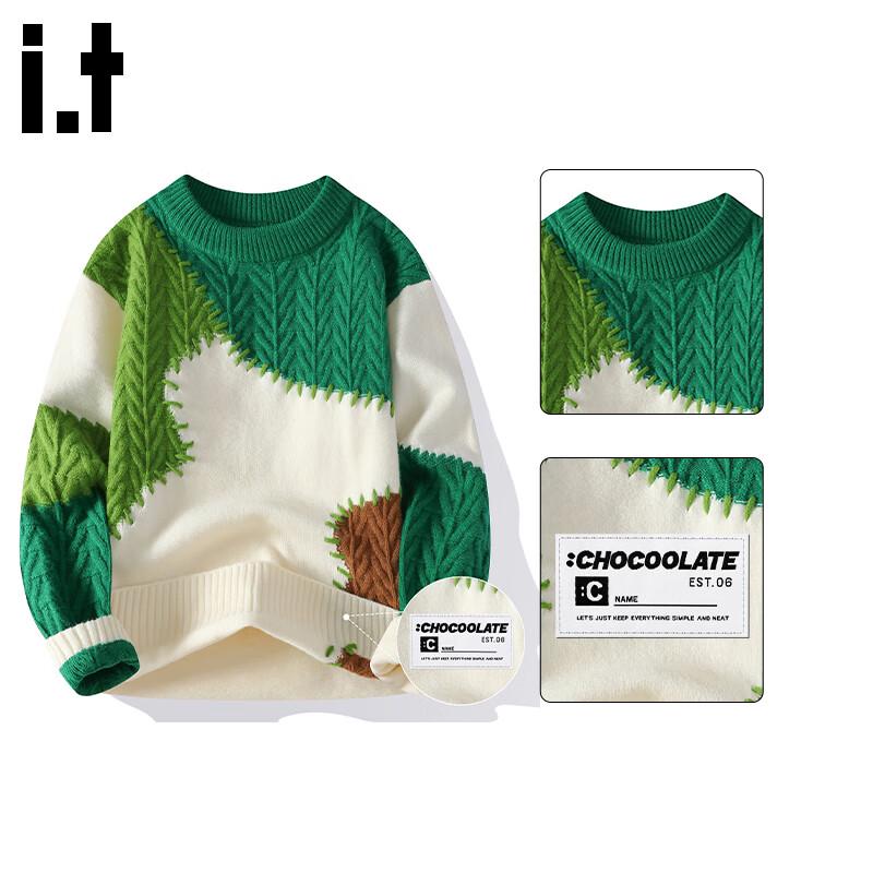 CHOCOOLATEit Men s Heavyweight Spliced Knit Crew Neck Sweater 2XL