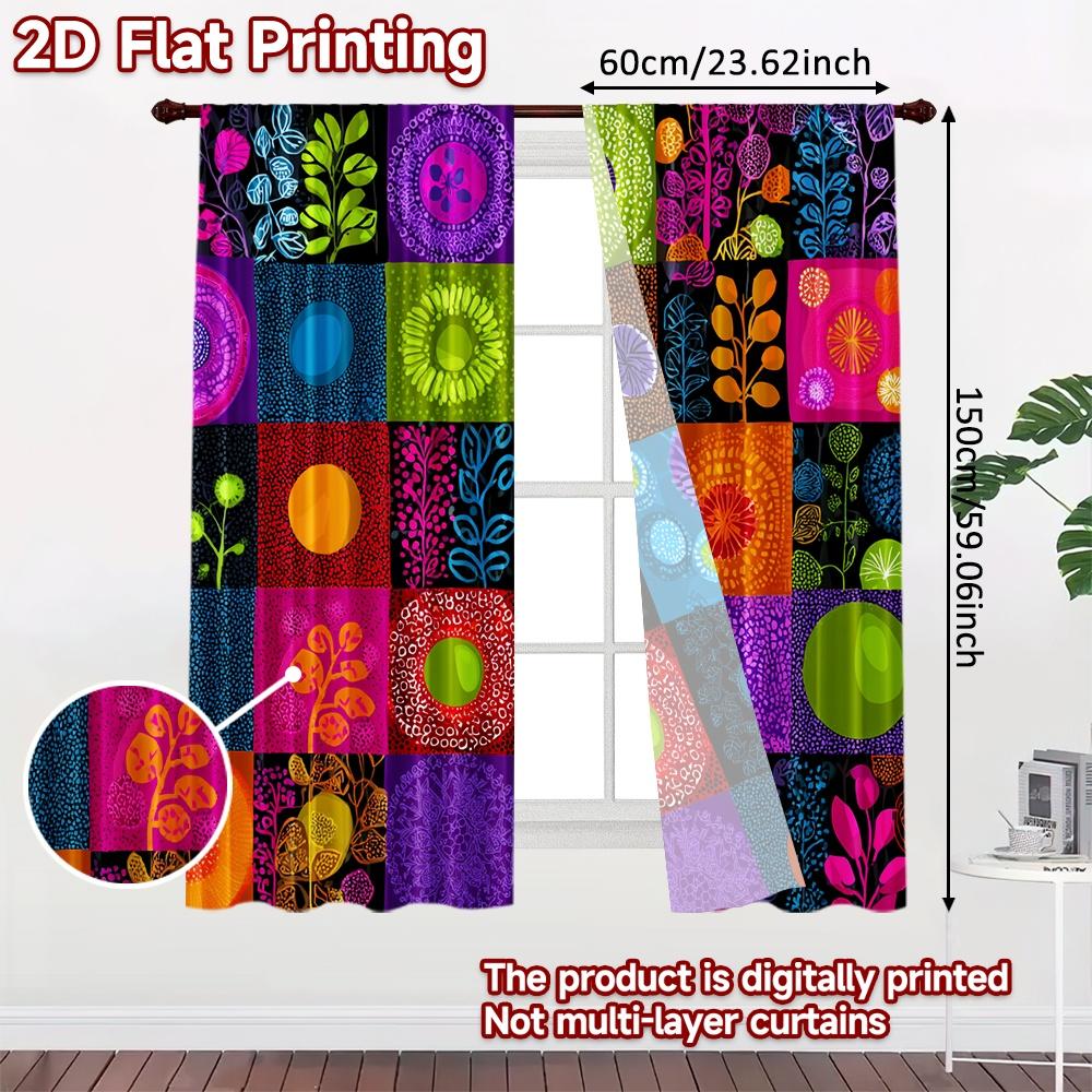 2pcs, 2D FLAT PRINTING Curtains (Without Rod) Pattern Mosaic(2) Christmas holiday curtains Semi-Sheer Curtains Versatile All Use