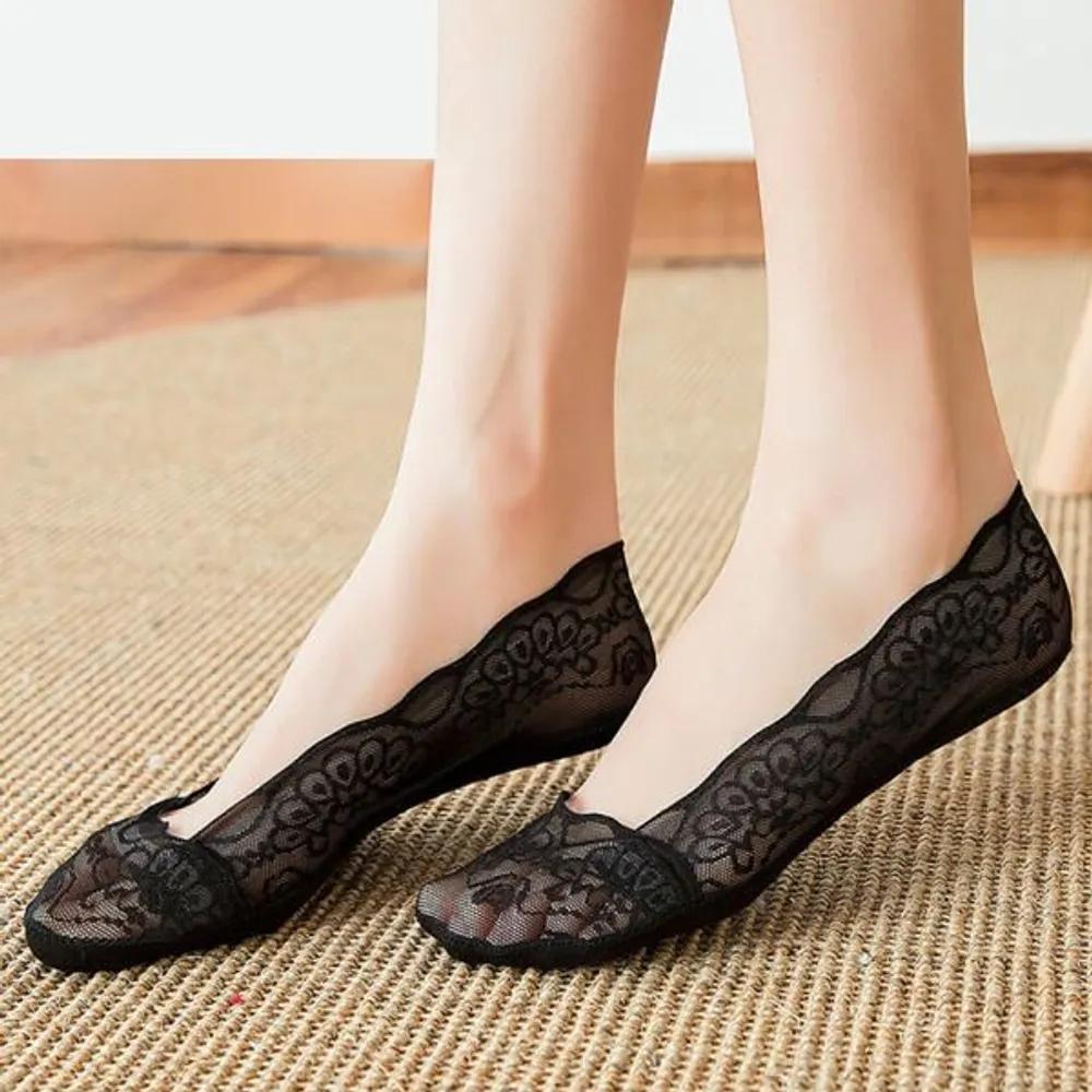 With Market Non-slip Flat Shoe Footies Black Summer Lace Footies