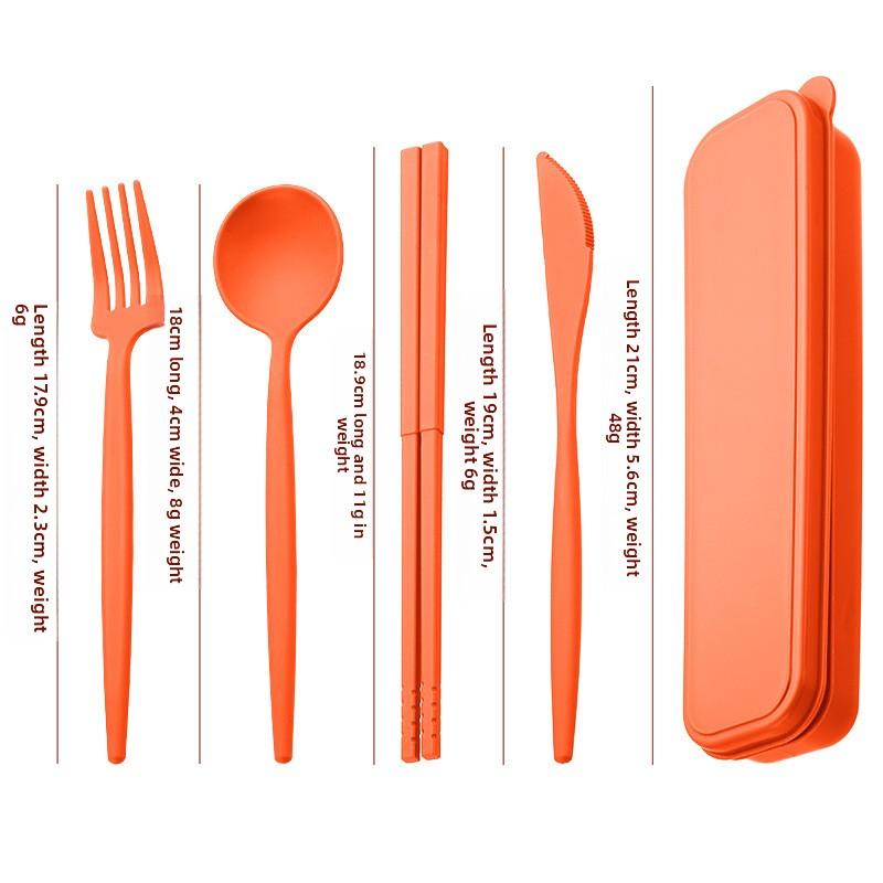 Portable Knife, Fork, Spoon and Chopstick Set for Outdoor Camping. Black Wheat Straw Tableware Set of Four Pieces.
