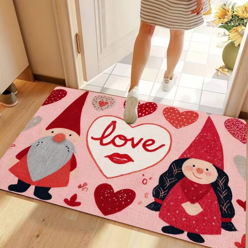 Valentine's Day Love Heart Gnome Doormat Non-Slip Rugs for Living Room Bedroom Kitchen Mat Machine Washable Home Decor Carpet