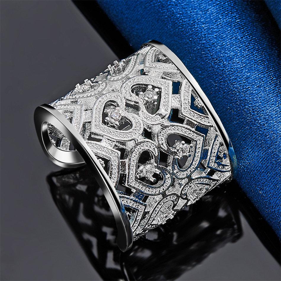 1 Piece of 925 Sterling Silver Exquisite Heart-shaped Hollow Ring with an Opening, Women's Wedding Jewelry Charm Accessory