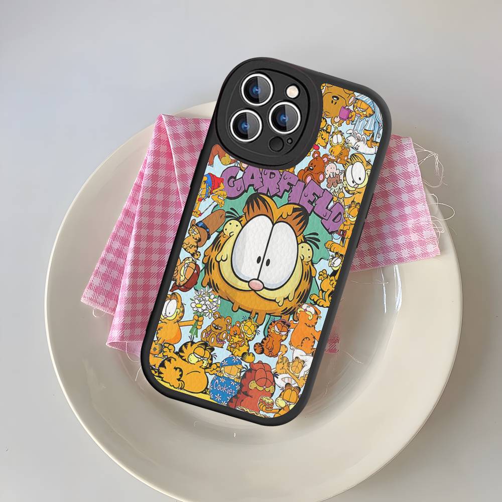 Cute Anime G-Garfields Cat Phone Case For Iphone 16 15 14 13 12 11 Pro Max Plus Leather Soft Back Cover