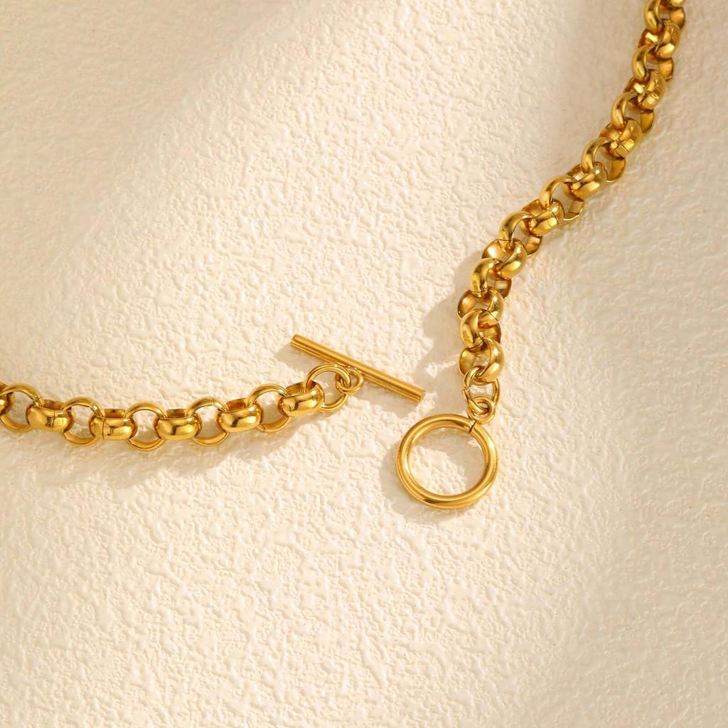Stainless Steel Chunky Chain Choker Necklace for Women, Thick Rolo Link Toggle Necklace, Waterproof OT Jewelry