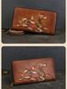 Johnature Genuine Leather Long Wallet Vintage Large Capacity Multi Card Animal Pattern Hand Purse