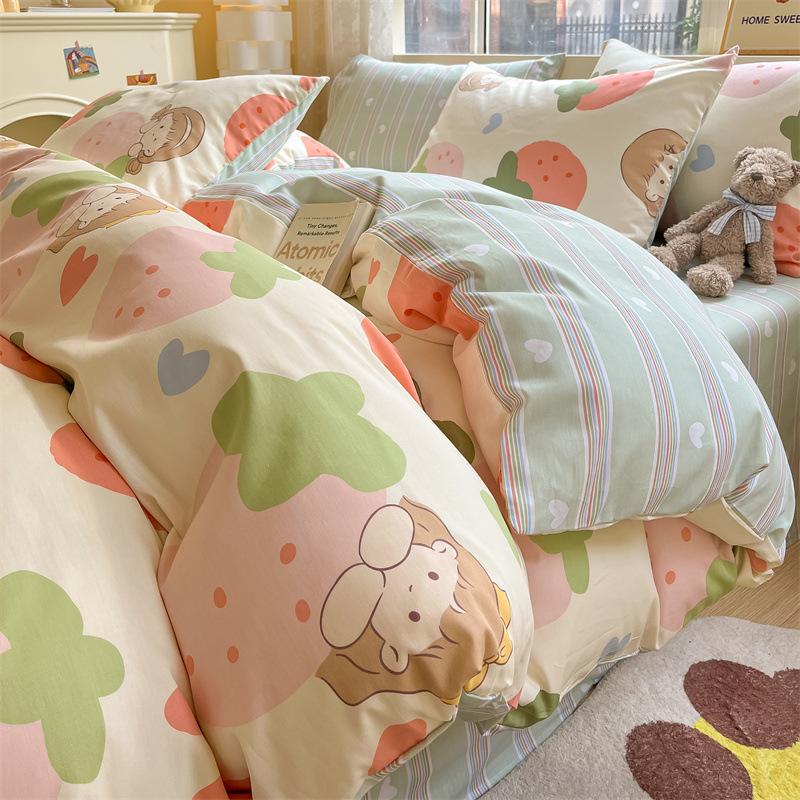 Fire-delt rent bomulls fire-delt sett, ren bomull, friskt og fortykket dynetrekk