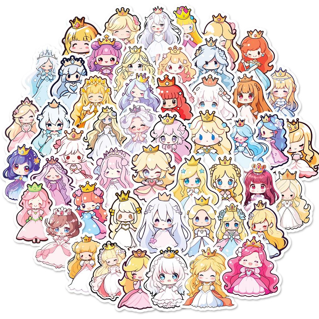 50 Cartoon Skirt Princess Children's Reward Crown Little Girl Doodle Stickers DIY