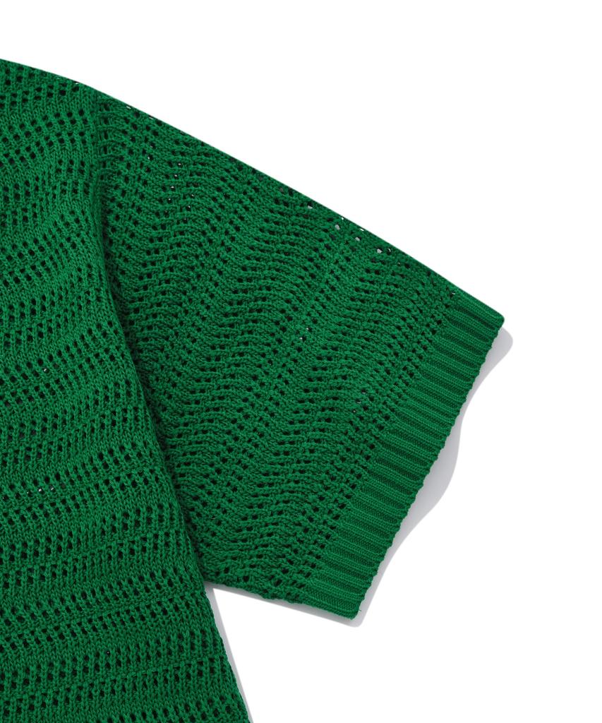 COVERNAT Crochet Half Knit Shirt Green