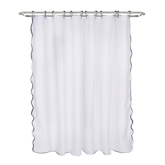 Sprchový závěs s vroubkovaným vzorem, odolný nepromokavý závěs s 12 háčky, pratelný, silný látkový sprchový závěs s černým okrajem do koupelny, hotelové vany