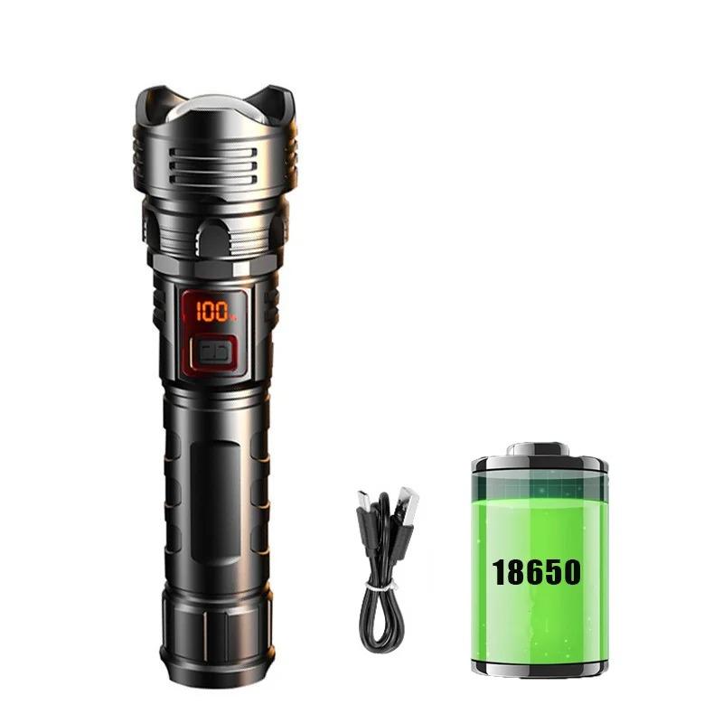 New Outdoor Strong Light LED Zoom Flashlights White Laser High Power Ultra Long Range Torch Rechargeable OLED Display Flashlight