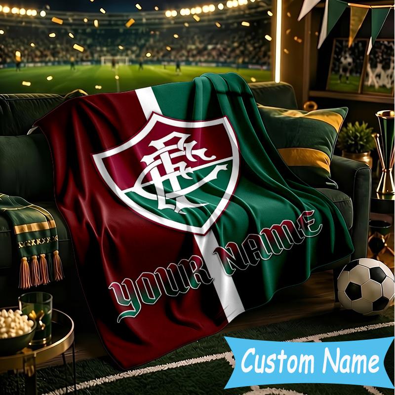 Custom Name Fluminense Fc Crest Flannel Blanket, Use for Birthday/Holiday Gift, Soft Blanket for Sofa/Bed/Camping/Office, Home Decor