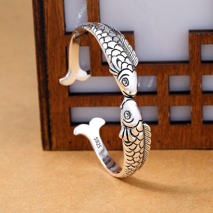 PANJBJ 925 Sterling Silver Feather Adjustable Couple Bangle Gothic Punk Design Women Jewelry Gift Lucky Bracelet Dropshipping