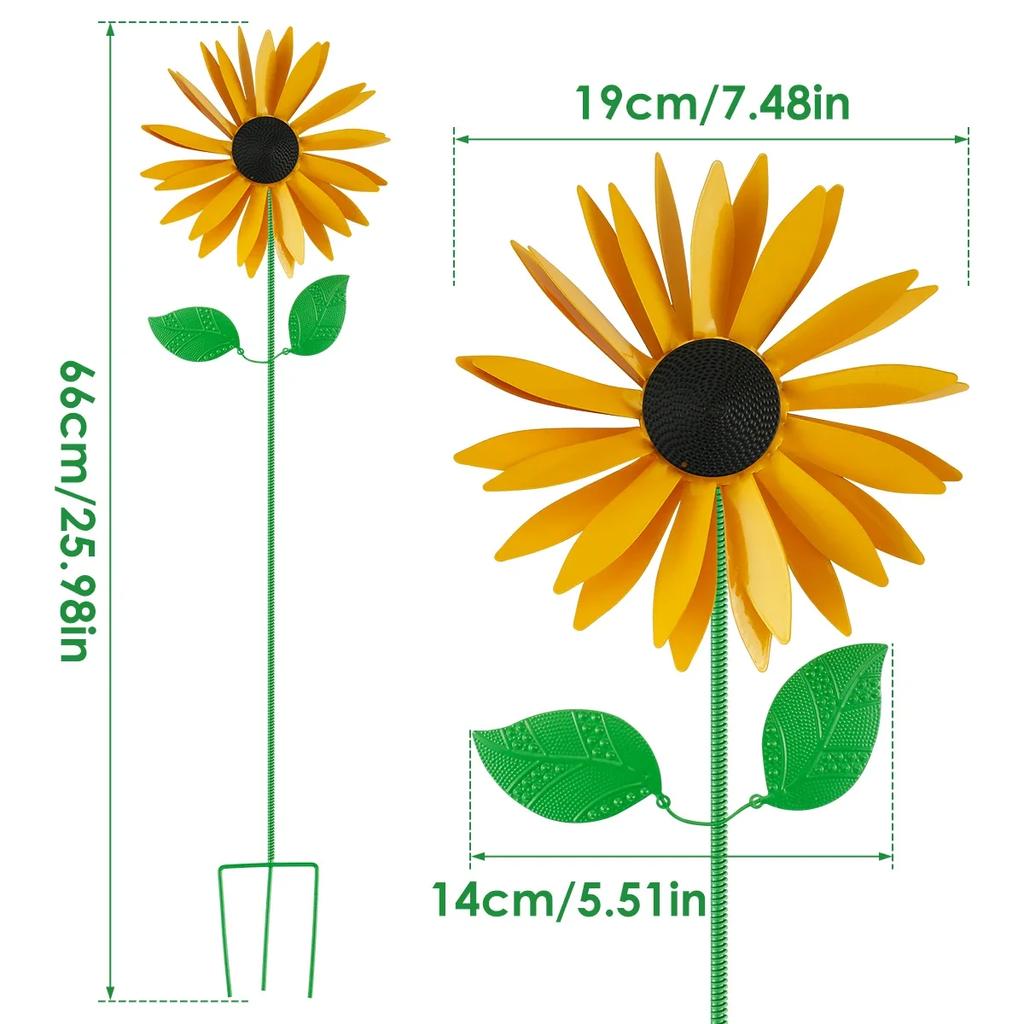 Sunflower windmill ground plug 3D metal sunflower art sculpture wind spinner sunflower stake wrought iron garden lawn decoration