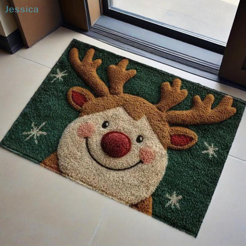 Weihnachts Rentier Fußmatte 3D Flauschig Rutschfest Eingangsteppich, Niedliche Weihnachten Fußmatte für Haustür/Innenbereich, Festliche Feiertage Heimdeko