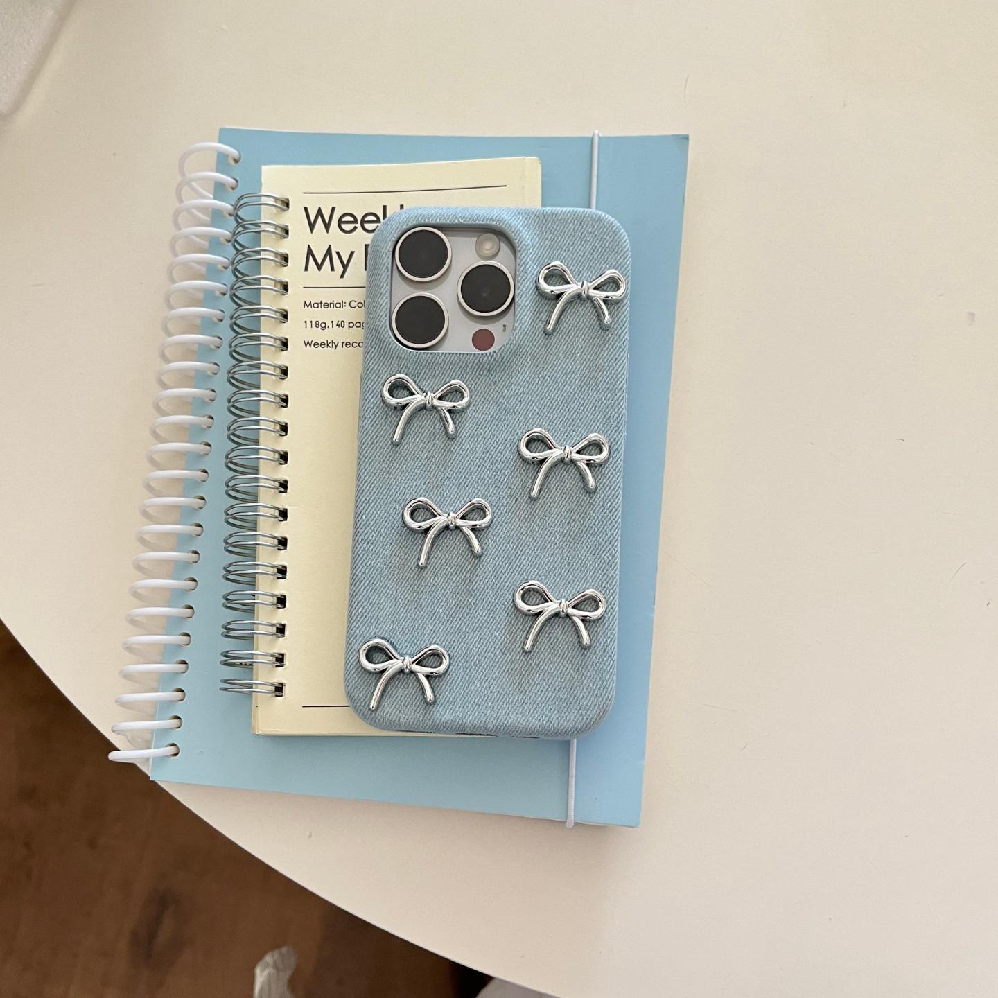 

Denim Bowknot Protective Case for iPhone 13/14/15/16 Pro/Max iPhone 14 Pro Max