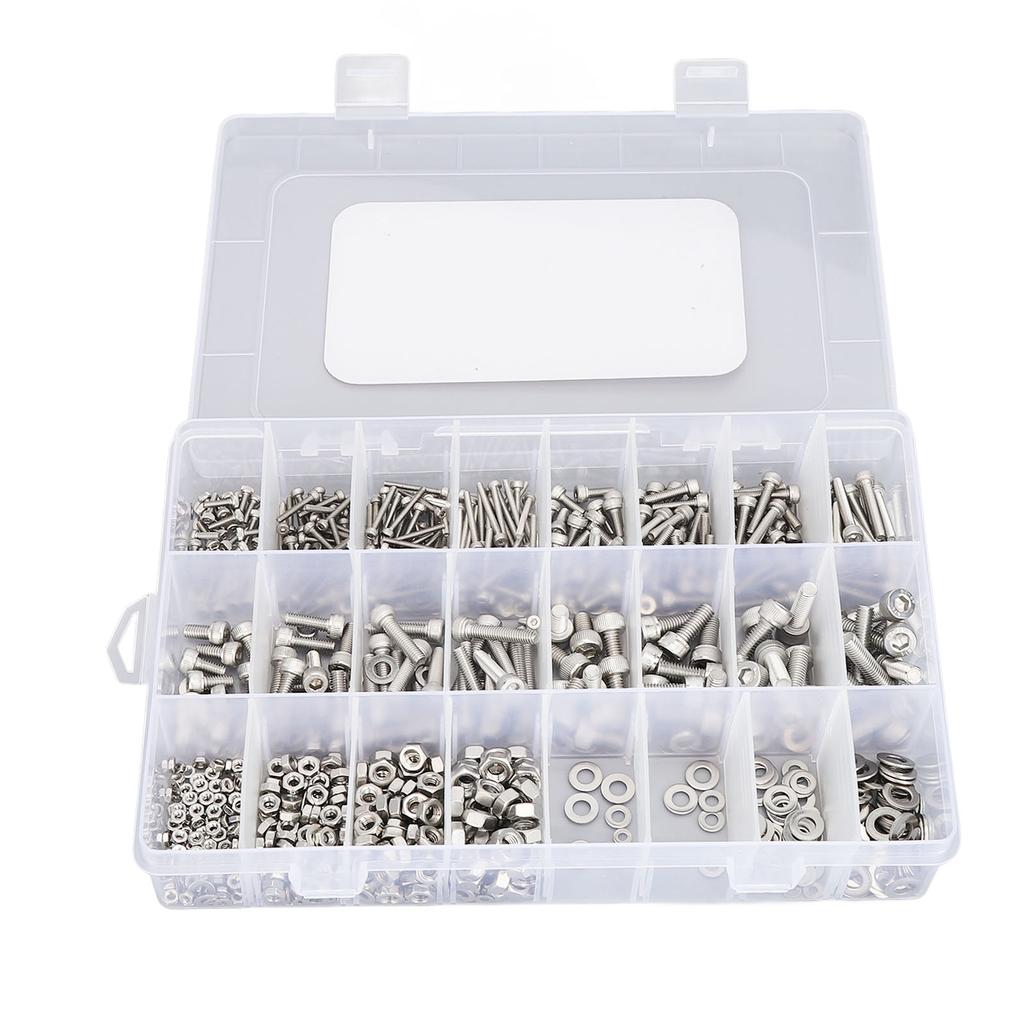 880PCS Stainless Steel Screw Assortment Kit M2 M3 M4 M5 Cylindrical Hex Head Bolts Nuts Flat