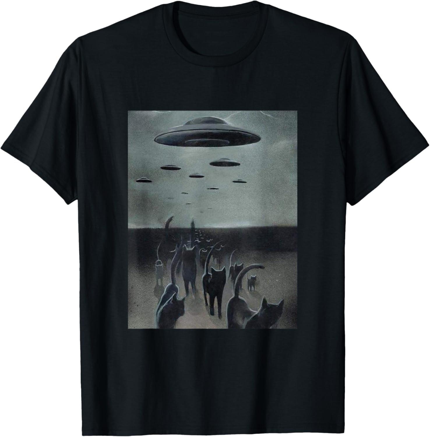 

TcSerEinlO Cat Selfie UFOs Funny Graphic T-Shirt Men Women Funny Gift T-Shirt XXXXXL чорний