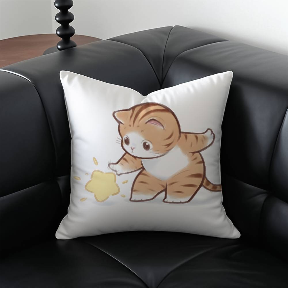 Cute Cat Athlete Childlike Heart Pillow Case Anti-dustmite Pillowcase Invisible Zipper Silky Short Plush Sofa Cushion Cover
