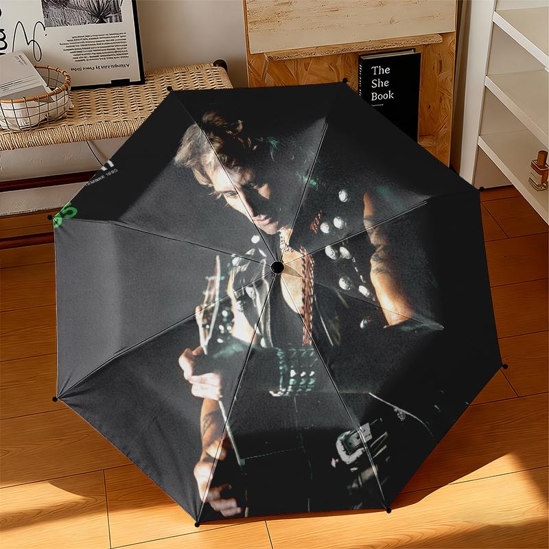 1pc French rock singer Johnny Hallyday Umbrella Portable Folding Umbrella Iron Frame Hole Bone Structure Outdoor Home Umbrella