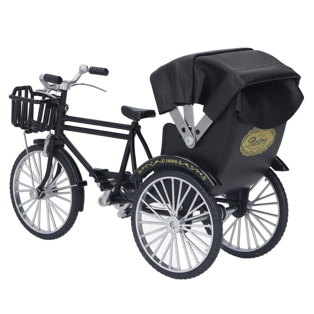 Rickshaw Model Retro Design Decorative Interesting Alloy 3 Wheel Rickshaw Desktop Ornament for Decoration