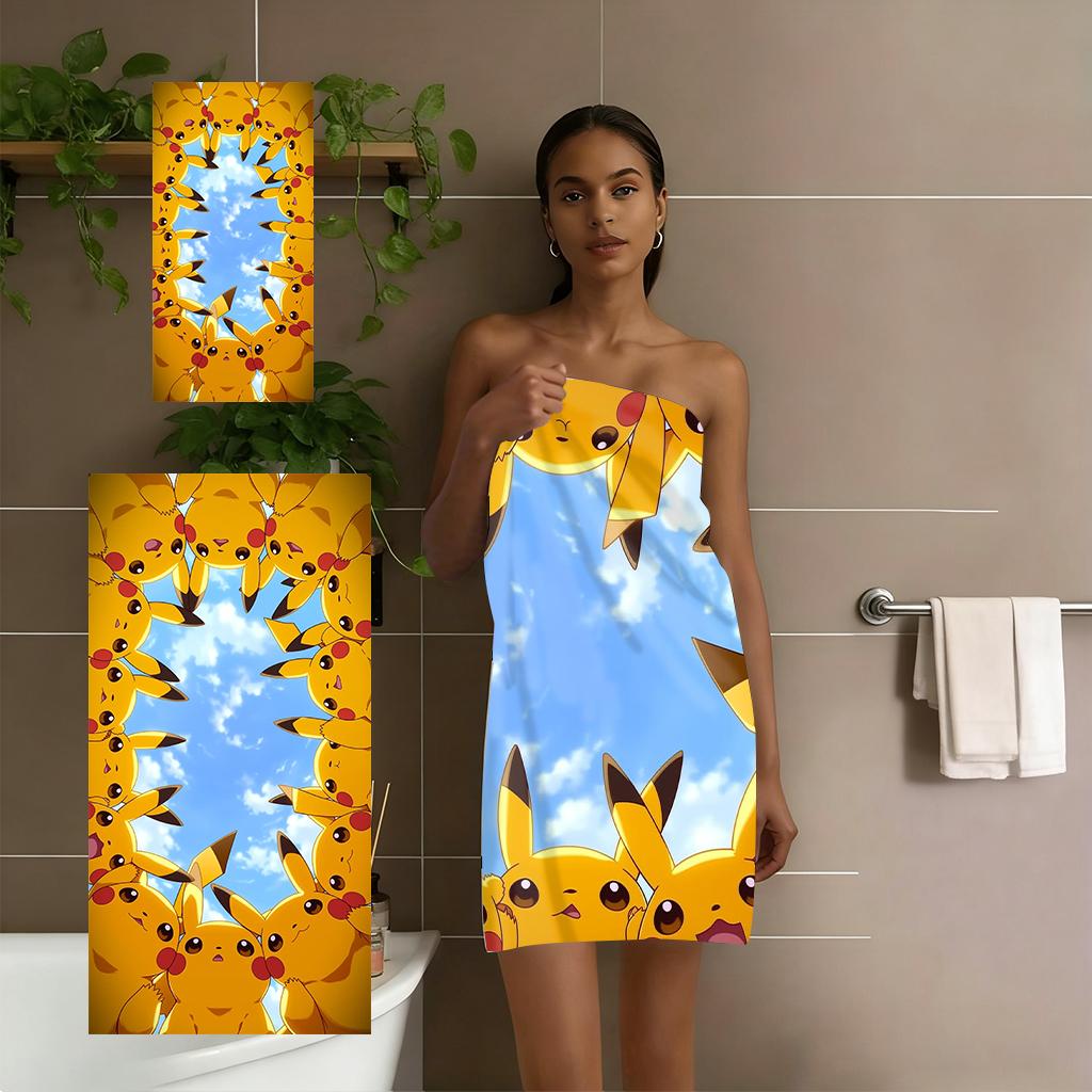 Pikachu Circle Beach Towel, Cute Pokemon Print Bath Towel, Microfiber Quick Dry Towel for Kids Adults